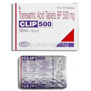 Clip, Tranexamic acid, 500 mg Tablet (FDC)