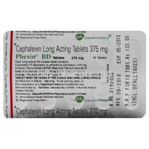 Phexin, Generic  Keflex, Cephalexin 375 mg Long Lasting Tablet (GSK) blister