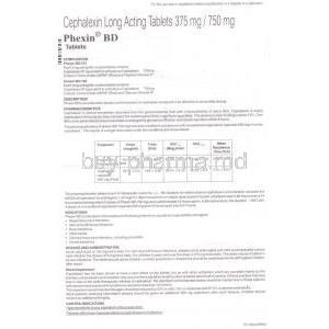 Phexin, Generic Keflex, Cephalexin 375 mg Long Lasting Tablet (GSK) information sheet part 1