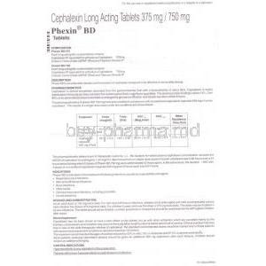 Phexin, Generic Keflex, Cephalexin 375 mg Long Lasting Tablet (GSK) information sheet 1