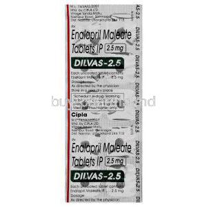 Dilvas, Generic  Vasotec, Enalapril 2.5 mg Tablet Cipla blister