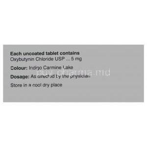 Oxyspas, Generic  Ditropan, Oxybutynin 5 mg (Cipla) Box composition