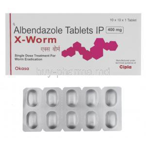 Generic Albenza, Albendazole 400 mg box and tablet