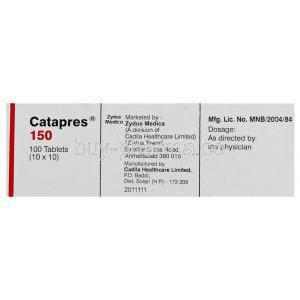 Catapres, Clonidine 150 mcg manufacturer info