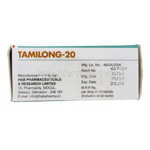 Tamilong, Tamoxifen 20mg Box Manufacturer HAB