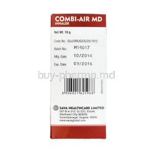 COMBI-AIR MD Inhaler, Generic Combivent Inhaler, Ipratropium Bromide 20mcg + Salbutamol 100mcg 200 MD Box Manufacturer Sava Healthcare