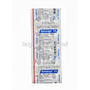 Asenapt 10, Generic Saphris, Asenapine 10mg Sublingual Tablet Blister Pack Information