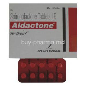 Aldactone, Spironoloactone 25 mg tablet and box