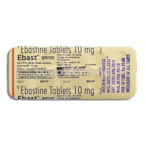 Ebast, Ebastine  10 mg packaging