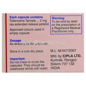 Generic Detrol LA  ,  Tolterodine  XR  2 mg box information