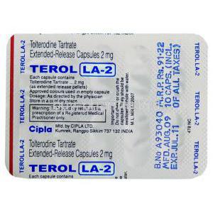 Generic Detrol LA  ,  Tolterodine  XR  2 mg blister pack