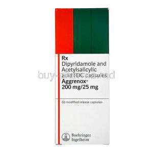 Aggrenox, Dipyridamole MR 200mg and Acetylsalicylic Acid 25mg Box