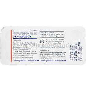 Aricep 23 SR, Donepezil HCl 23mg Sustained Release Tablet Strip Information