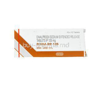 Divaa-OD 125, Generic Depakote ER, Divalproex Sodium 125mg Extended Release Box