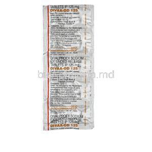 Divaa-OD 125, Generic Depakote ER, Divalproex Sodium 125mg Extended Release Tablet Blister Pack Information