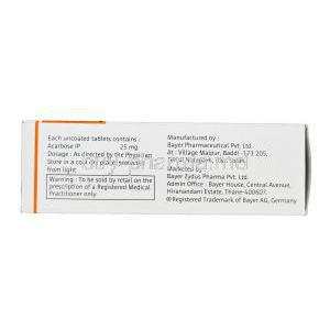 Glucobay, Acarbose 25mg Box Information