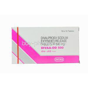 Divaa-OD 500, Generic Depakote ER, Divalproex Sodium 500mg Extended Release Box