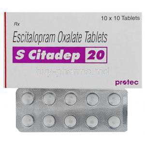 S Citadep, Escitalopram 20 mg Tablet and box