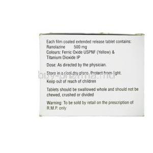 Angiotec, Ranolazine 500mg Extended Release Box Information