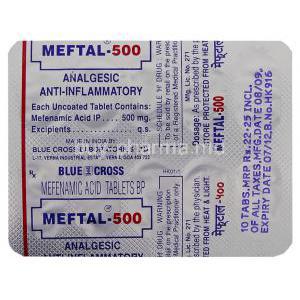 Generic  Meftal, Mefenamic acid  500 mg Tablet information