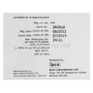 Saaz-DS, Sulfasalazine 1gm Delayed Release Box Ipca Laboratories Manufacturer