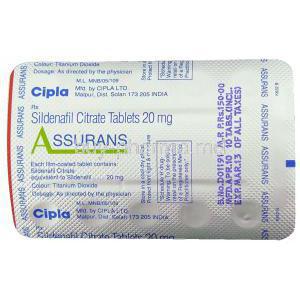 Assurans, Sildenafil Tablet blister pack information