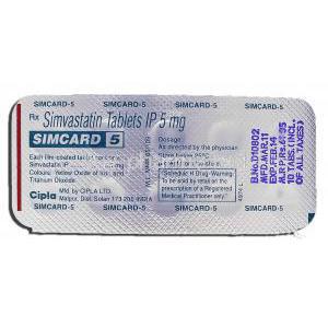 Simcard, Simvastatin 5mg Tablet Strip Information