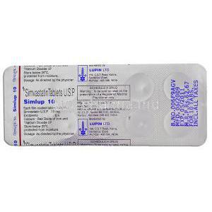 Simlup, Simvastatin 10mg Tablet Strip Information