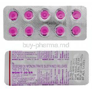 Generic Imdur, Monit, Isosorbide Mononitrate 30 mg SR Tablet (Intas) tablet closeup