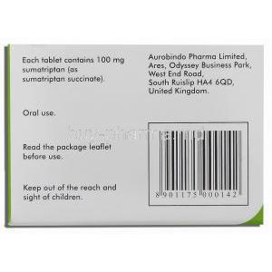 Sumatriptan, Sumatriptan 100 mg (Aurobindo) manufacturer