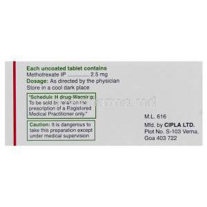 Generic  Rheumatrex , Methotrexate  2.5 mg  Tablet  Warning