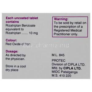 Rizact, Rizatriptan Benzoate 10 mg box information