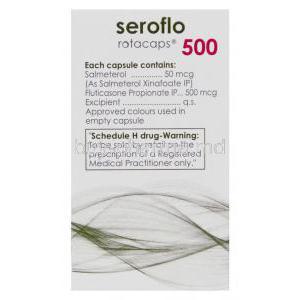 Seroflo, Salmeterol/ Fluticasone Propionate 50 mcg/ 500 mcg Rotacap composition