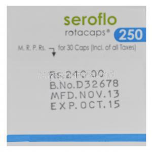 Seroflo Rotacaps 250, Salmeterol 50mcg and Fluticasone Propionate 250mcg Rotacaps Box Batch