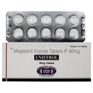 Unistro, Generic  Megace, Megestrol Acetate 40 mg Tablet  and Box