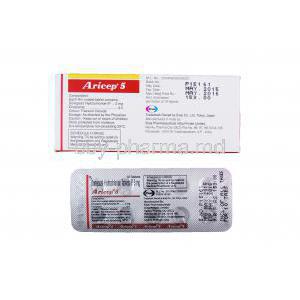 Aricep 5, Donepezil Hydrochloride 5mg Box and Tablet Strip Information