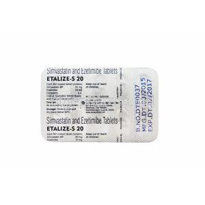 Etalize-S 20, Generic Vytorin, Simvastatin 20mg and Ezetimibe 10mg Tablet Strip Information