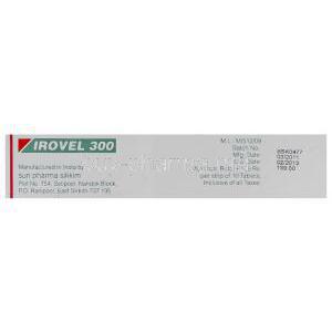 Irovel, Generic Avapro, Irbesartan 150 mg (Sun pharma)  manufacturer information