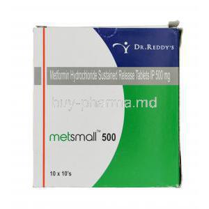 Metsmall 500, Generic Glucophage, Metformin HCl 500mg Sustained Release Box