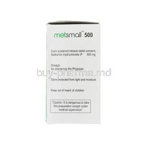 Metsmall 500, Generic Glucophage, Metformin HCl 500mg Sustained Release Box Information