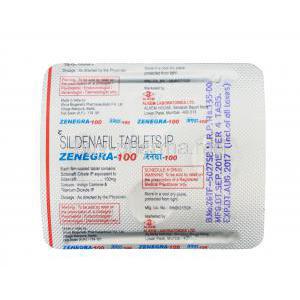 Zenegra-100, Sildenafil 100mg Tablet Strip Information