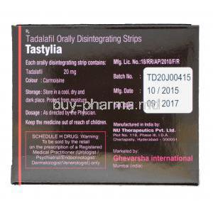 Tastylia, Tadalafil 20mg Orally Disintegrating Strips Box Information