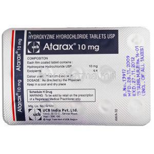 Atarax, Hydroxyzine Hcl 10 Mg Tablet (UCB India) Landscape