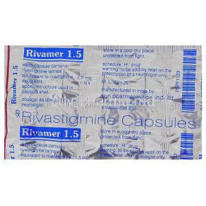 Rivamer, Generic  Exelon, Rivastigmine 1.5 mg Sun Pharma packaging information
