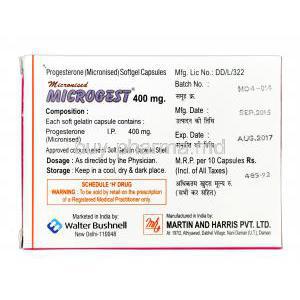 Microgest, Micronized Progesterone 400mg Martin  and Harris