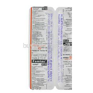 Famtac Soflet, Generic Pepcid, Famotidine 40mg Tablet Strip Information