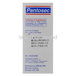 Pantosec, Pantoprazole 40mg Box Batch