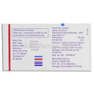 Xet, Paroxetine 20 Mg Tablet (Zydus Neurosciences)