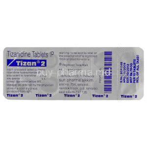 Tizan, Generic Zanaflex, Tizanidine 2 mg Tablet (Sun pharma)  blister packaging information