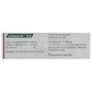 Lithosun, Lithium Carbonate  300 mg (Sun Pharma) Box warning